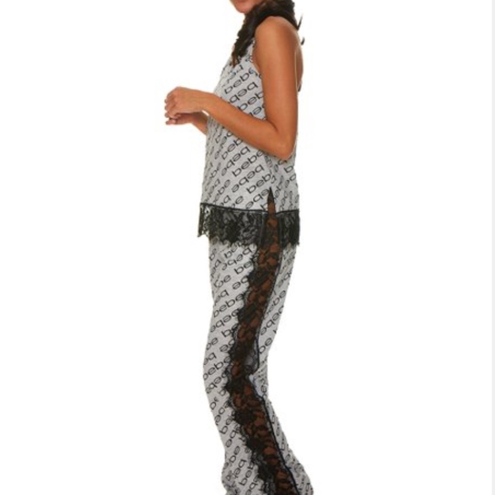 NWT BEBE LOGO GRAY SEXY PAJAMA LACE SET - Picture 5 of 5